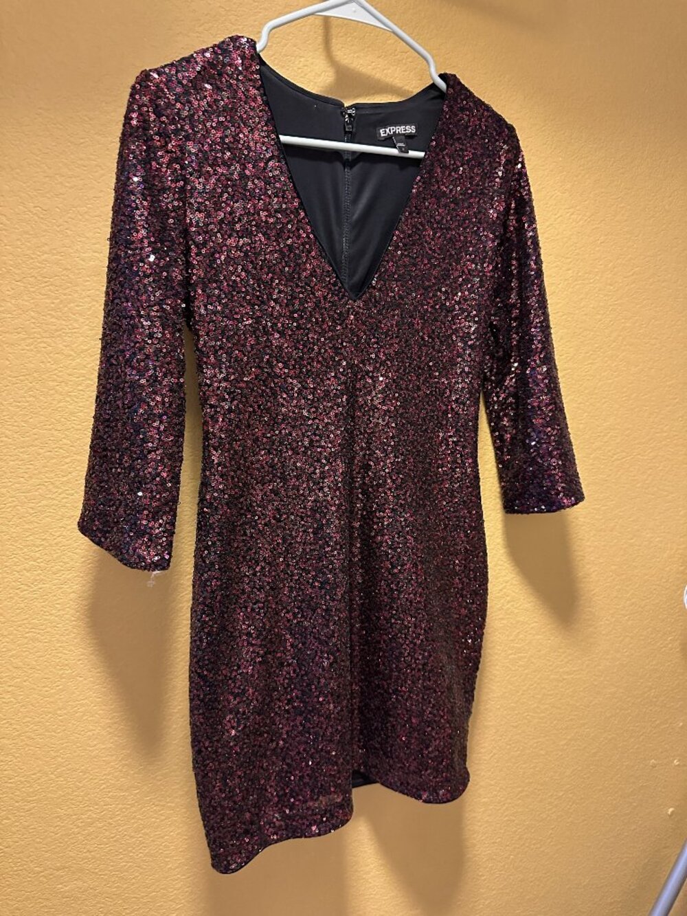 Express Dark Red Sequin Dress ¾ Sleeve Size 2